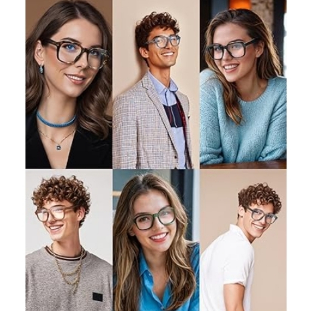Oversized Square Blue Light Blocking Glasses Computer Blue Frame Eyewear - Picture 4 of 9